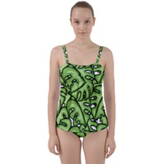 Leaves Nature Monstera Seamless Pattern Repeating Twist Front Tankini Set by Ravend