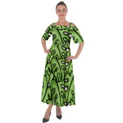 Leaves Nature Monstera Seamless Pattern Repeating Shoulder Straps Boho Maxi Dress  by Ravend