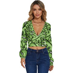 Leaves Nature Monstera Seamless Pattern Repeating Long Sleeve Deep-v Velour Top by Ravend