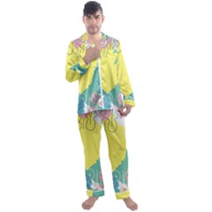 Plants Leaves Border Frame Wallpaper Background Men s Long Sleeve Satin Pajamas Set by Ravend