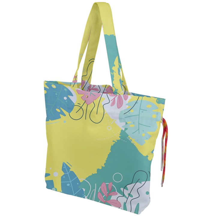 Plants Leaves Border Frame Wallpaper Background Drawstring Tote Bag