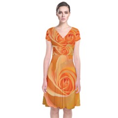 Flower Plant Rose Nature Garden Orange Macro Short Sleeve Front Wrap Dress by Ravend