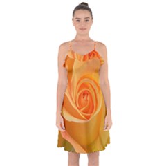 Flower Plant Rose Nature Garden Orange Macro Ruffle Detail Chiffon Dress by Ravend