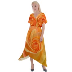 Flower Plant Rose Nature Garden Orange Macro Cross Front Sharkbite Hem Maxi Dress by Ravend