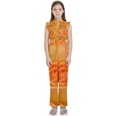 Flower Plant Rose Nature Garden Orange Macro Kids  Sleeveless Ruffle Edge Band Collar Chiffon One Piece by Ravend