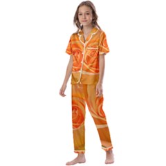 Flower Plant Rose Nature Garden Orange Macro Kids  Satin Short Sleeve Pajamas Set by Ravend