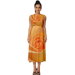 Flower Plant Rose Nature Garden Orange Macro Sleeveless Round Neck Midi Dress by Ravend