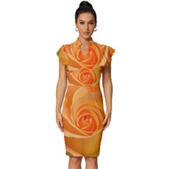 Flower Plant Rose Nature Garden Orange Macro Vintage Frill Sleeve V-neck Bodycon Dress by Ravend