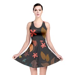 Flowers Leaves Background Floral Plants Foliage Reversible Skater Dress by Ravend