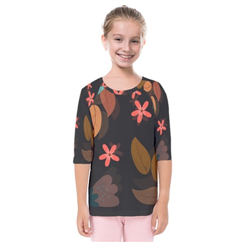 Flowers Leaves Background Floral Plants Foliage Kids  Quarter Sleeve Raglan Tee by Ravend