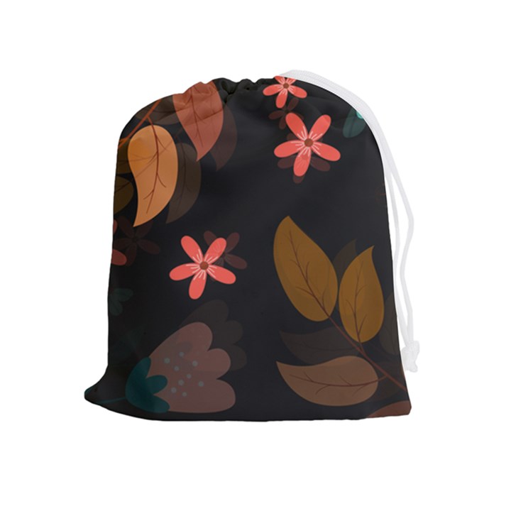 Flowers Leaves Background Floral Plants Foliage Drawstring Pouch (XL)