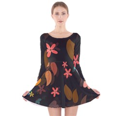 Flowers Leaves Background Floral Plants Foliage Long Sleeve Velvet Skater Dress by Ravend