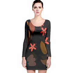 Flowers Leaves Background Floral Plants Foliage Long Sleeve Velvet Bodycon Dress by Ravend