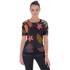 Flowers Leaves Background Floral Plants Foliage Shoulder Cut Out Short Sleeve Top by Ravend