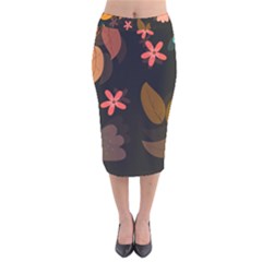 Flowers Leaves Background Floral Plants Foliage Velvet Midi Pencil Skirt by Ravend