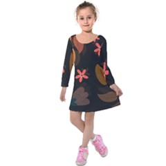 Flowers Leaves Background Floral Plants Foliage Kids  Long Sleeve Velvet Dress by Ravend