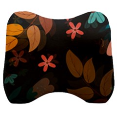 Flowers Leaves Background Floral Plants Foliage Velour Head Support Cushion by Ravend