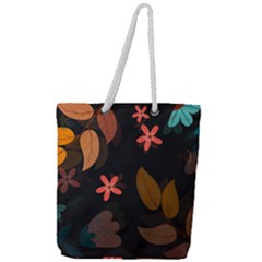 Flowers Leaves Background Floral Plants Foliage Full Print Rope Handle Tote (large) by Ravend