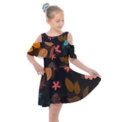 Flowers Leaves Background Floral Plants Foliage Kids  Shoulder Cutout Chiffon Dress by Ravend