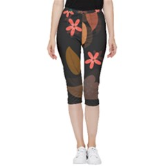 Flowers Leaves Background Floral Plants Foliage Inside Out Lightweight Velour Capri Leggings  by Ravend