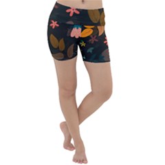 Flowers Leaves Background Floral Plants Foliage Lightweight Velour Yoga Shorts by Ravend