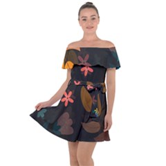 Flowers Leaves Background Floral Plants Foliage Off Shoulder Velour Dress by Ravend