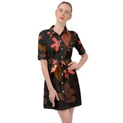 Flowers Leaves Background Floral Plants Foliage Belted Shirt Dress by Ravend