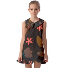 Flowers Leaves Background Floral Plants Foliage Kids  Pilgrim Collar Ruffle Hem Dress by Ravend