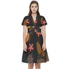 Flowers Leaves Background Floral Plants Foliage Short Sleeve Waist Detail Dress by Ravend