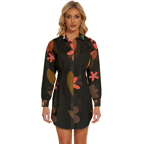 Flowers Leaves Background Floral Plants Foliage Womens Long Sleeve Shirt Dress by Ravend