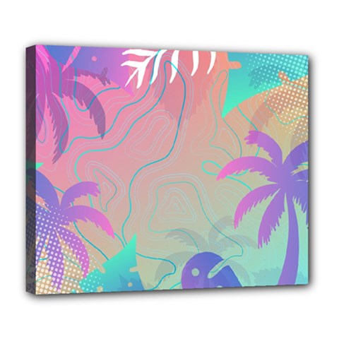 Palm Trees Leaves Plants Tropical Wreath Deluxe Canvas 24  X 20  (stretched) by Ravend