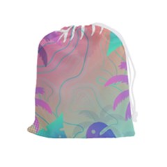 Palm Trees Leaves Plants Tropical Wreath Drawstring Pouch (xl) by Ravend