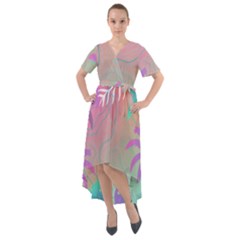 Palm Trees Leaves Plants Tropical Wreath Front Wrap High Low Dress by Ravend