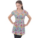 Leaves Colorful Leaves Seamless Design Leaf Puff Sleeve Tunic Top View1