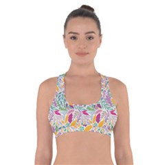 Leaves Colorful Leaves Seamless Design Leaf Cross Back Sports Bra by Ravend