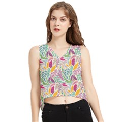 Leaves Colorful Leaves Seamless Design Leaf V-neck Cropped Tank Top by Ravend