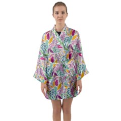 Leaves Colorful Leaves Seamless Design Leaf Long Sleeve Satin Kimono by Ravend