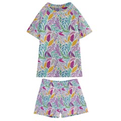 Leaves Colorful Leaves Seamless Design Leaf Kids  Swim Tee And Shorts Set by Ravend