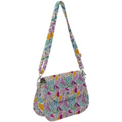 Leaves Colorful Leaves Seamless Design Leaf Saddle Handbag by Ravend