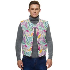 Leaves Colorful Leaves Seamless Design Leaf Men s Short Button Up Puffer Vest	