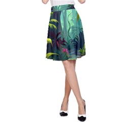 Rainforest Jungle Cartoon Animation Background A-line Skirt by Ravend