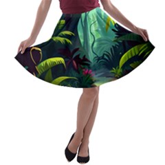 Rainforest Jungle Cartoon Animation Background A-line Skater Skirt by Ravend