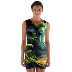 Rainforest Jungle Cartoon Animation Background Wrap Front Bodycon Dress by Ravend