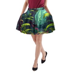 Rainforest Jungle Cartoon Animation Background A-line Pocket Skirt by Ravend