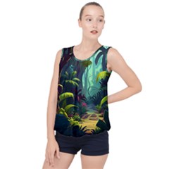 Rainforest Jungle Cartoon Animation Background Bubble Hem Chiffon Tank Top by Ravend