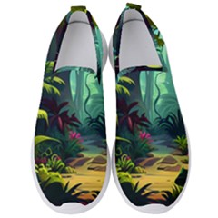 Rainforest Jungle Cartoon Animation Background Men s Slip On Sneakers by Ravend