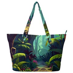 Rainforest Jungle Cartoon Animation Background Full Print Shoulder Bag by Ravend