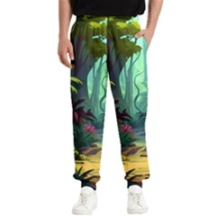 Rainforest Jungle Cartoon Animation Background Men s Elastic Waist Pants by Ravend