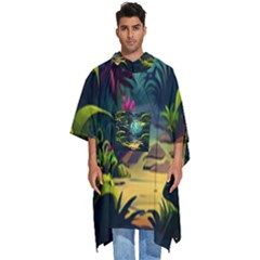 Rainforest Jungle Cartoon Animation Background Men s Hooded Rain Ponchos by Ravend