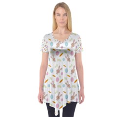 Easter Bunny Pattern Hare Easter Bunny Easter Egg Short Sleeve Tunic  by Ravend